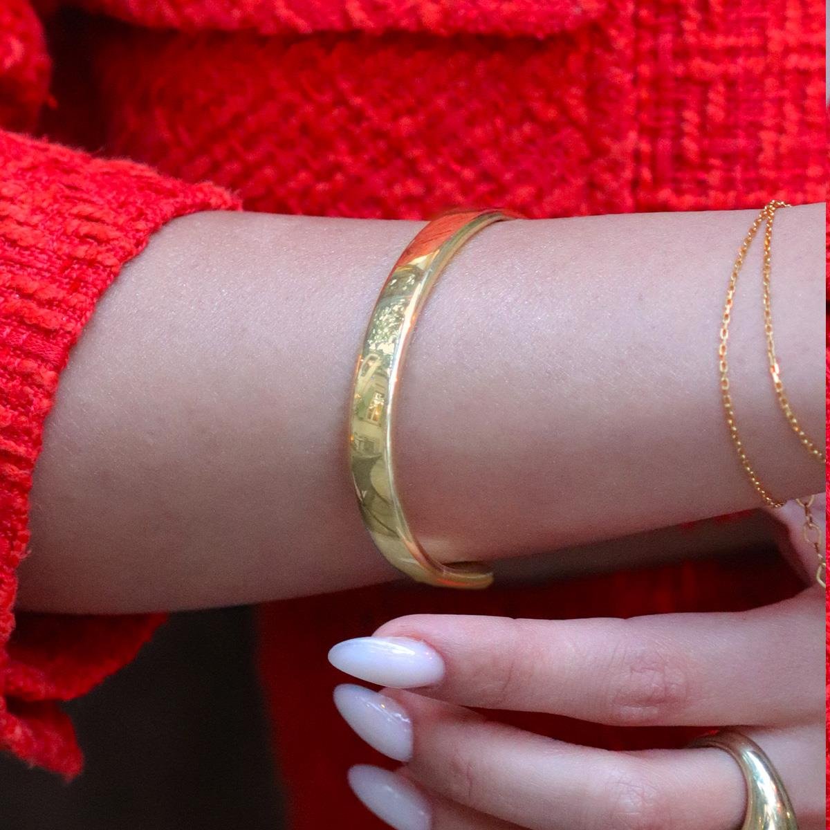 Düz 8mm Gold Gümüş Kelepçe