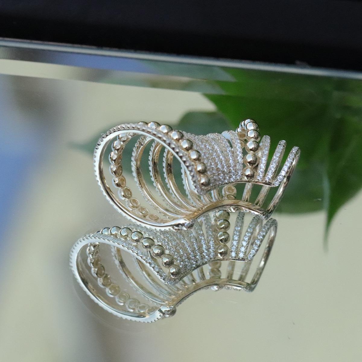 Ear Cuff Zirkon Taşlı Gold Kaplama Gümüş Küpe