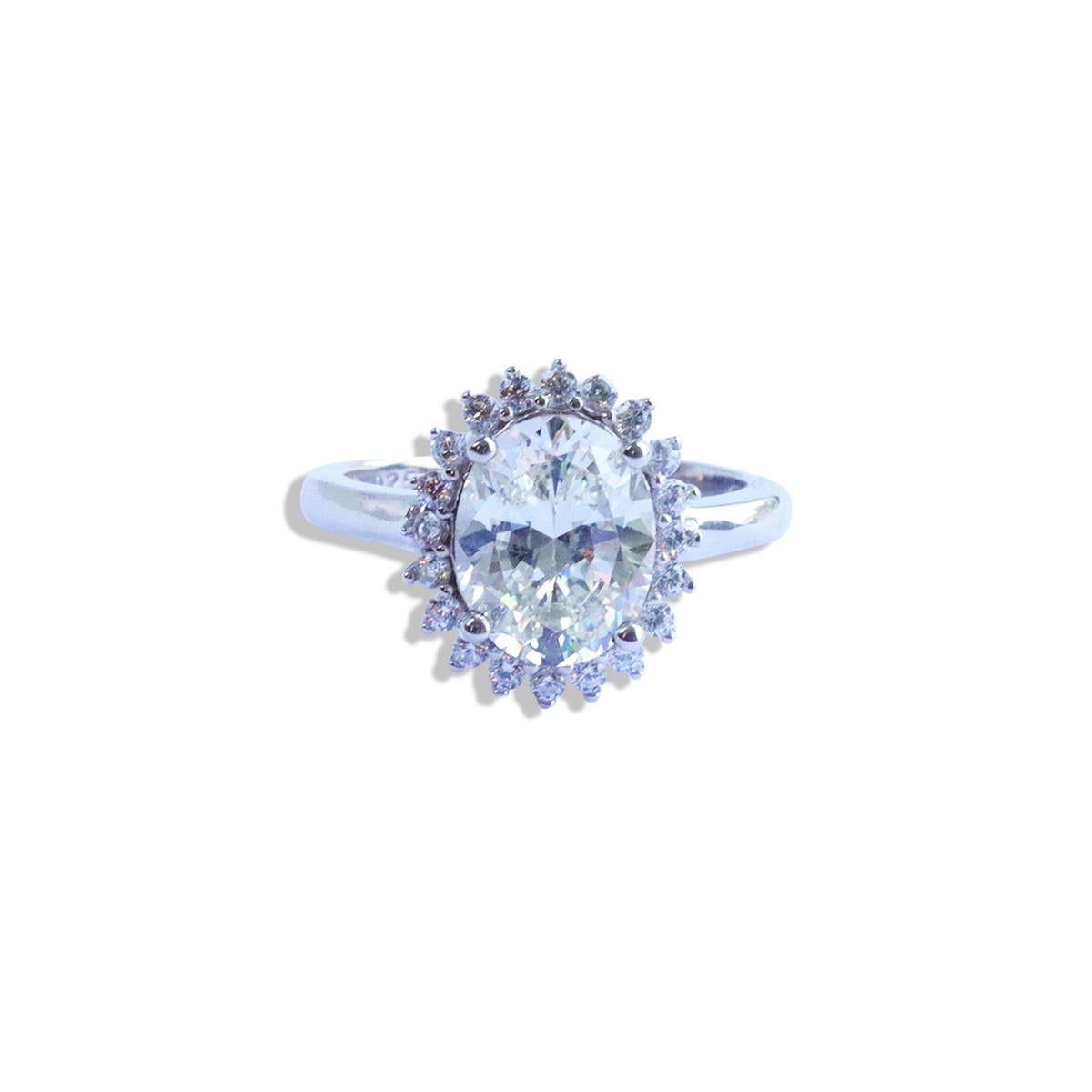 Elips 2.00 CT Sky Diamond Gümüş Yüzük