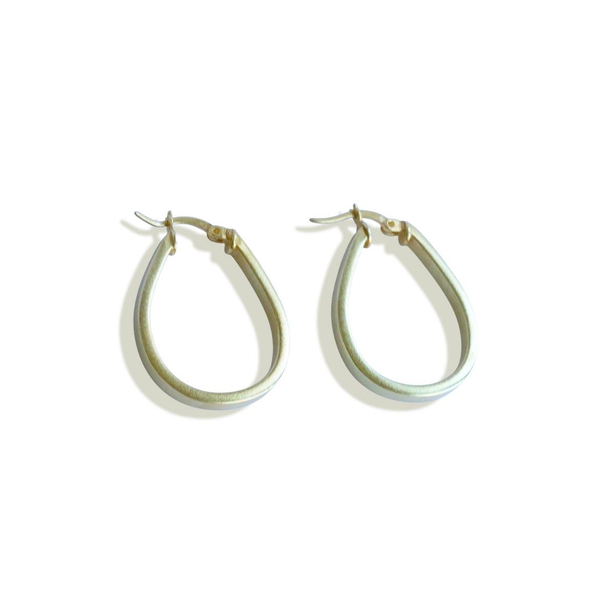 Elips Mat Gold Gümüş Halka Küpe