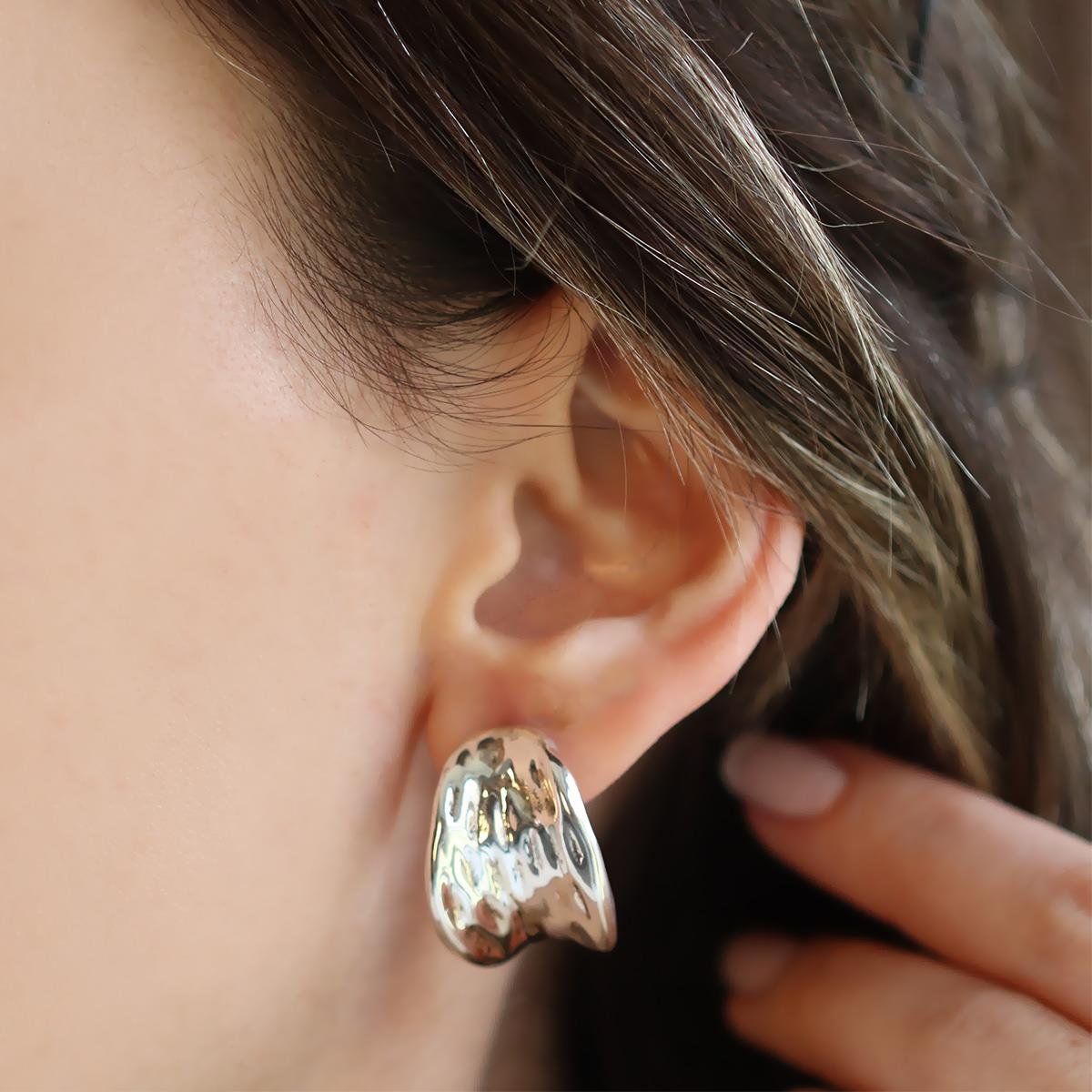 Elişi Bombeli Gümüş Küpe