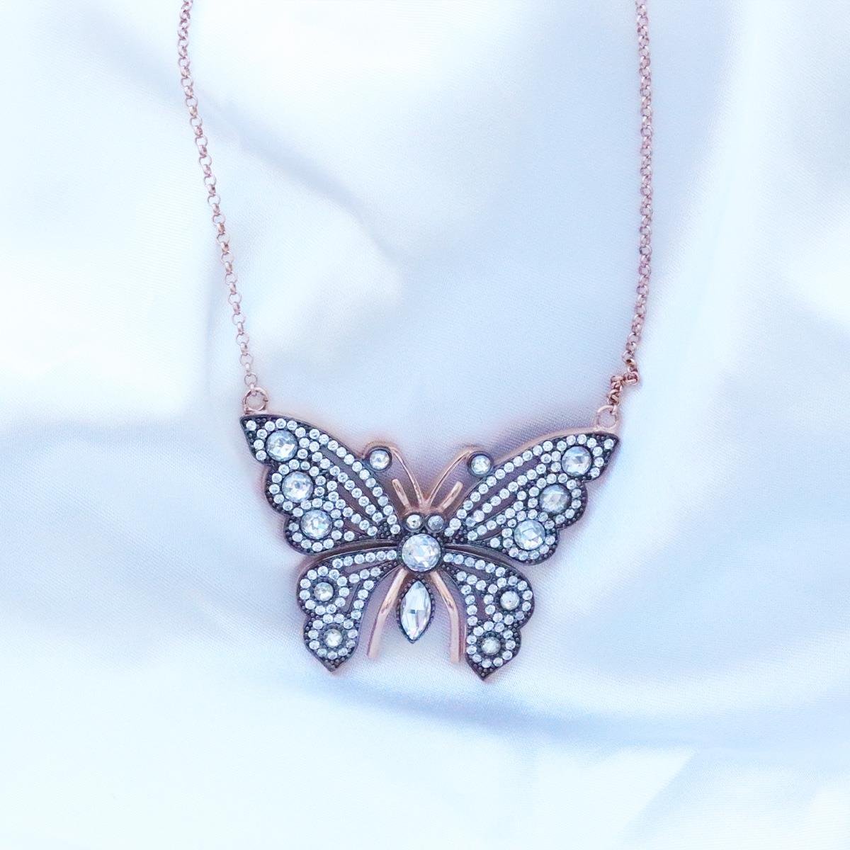 Elmas Montür Model Kelebek Gümüş Kolye