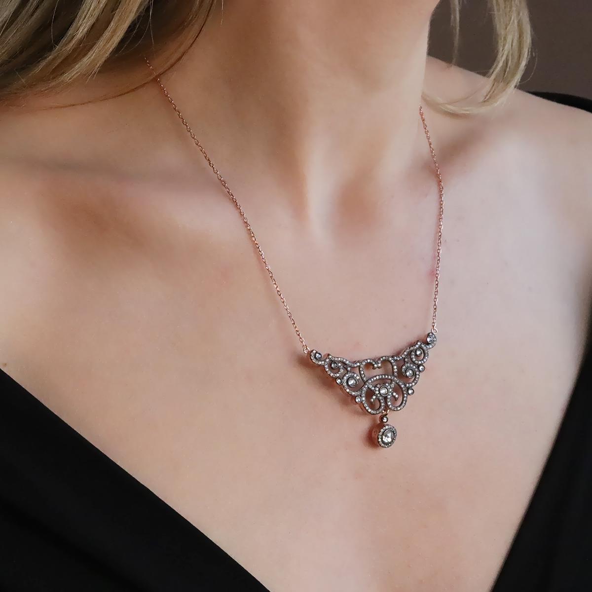 Elmas Montür Rose Gold Kaplama Gümüş Gerdanlık