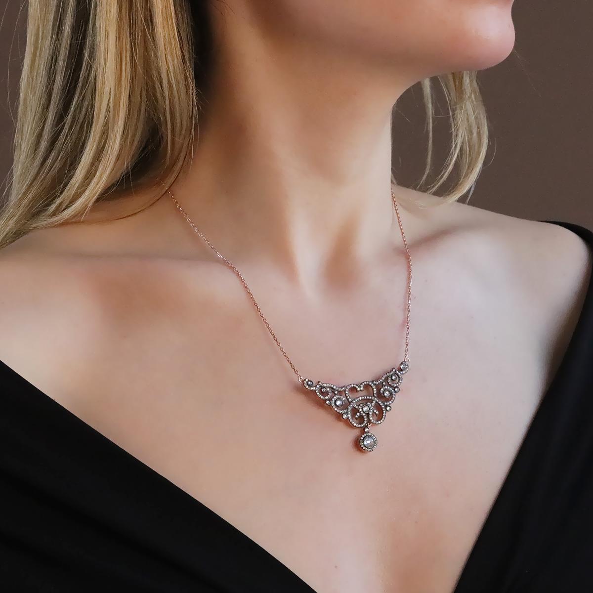 Elmas Montür Rose Gold Kaplama Gümüş Gerdanlık