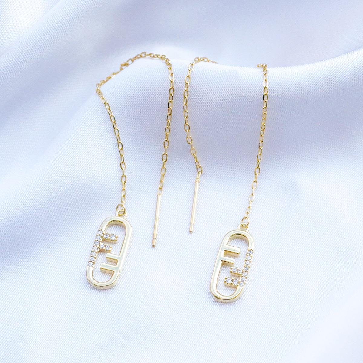 F Zincir Taşlı Gümüş Küpe