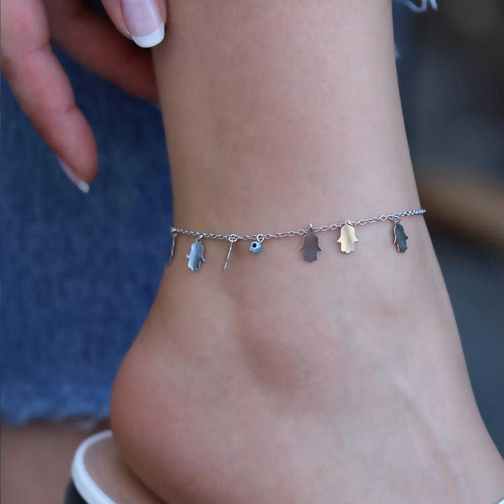 Fatma Ana Eli Figürlü Nazar Boncuklu Gümüş Halhal