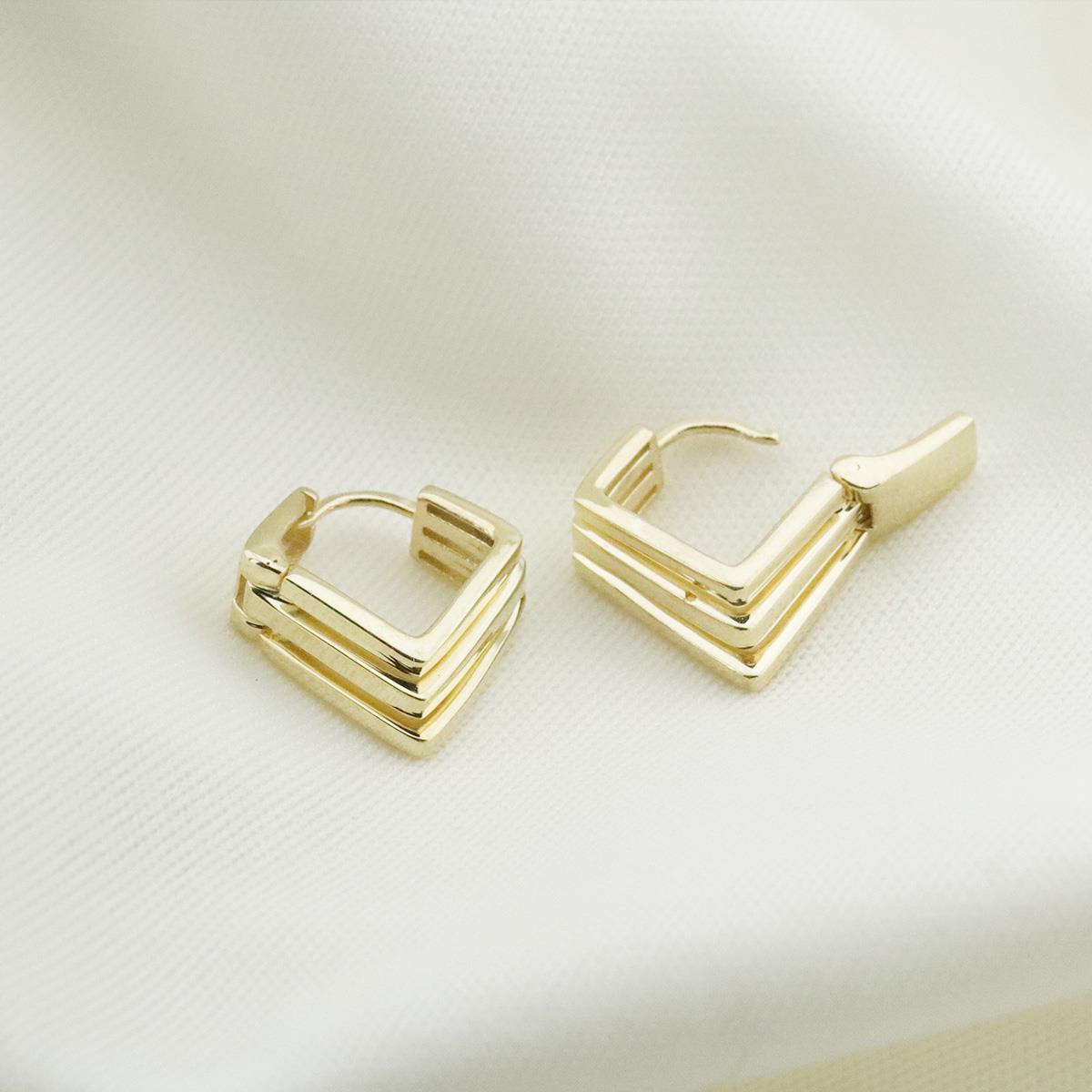 Gold Kaplama Katlı Gümüş Halka Küpe