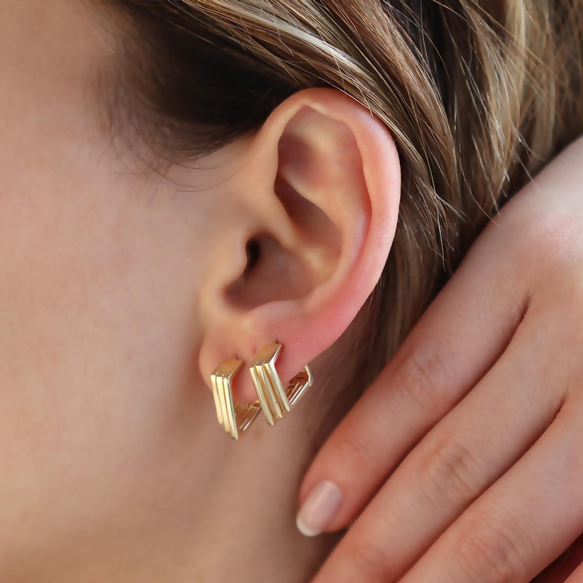 Gold Kaplama Katlı Gümüş Halka Küpe