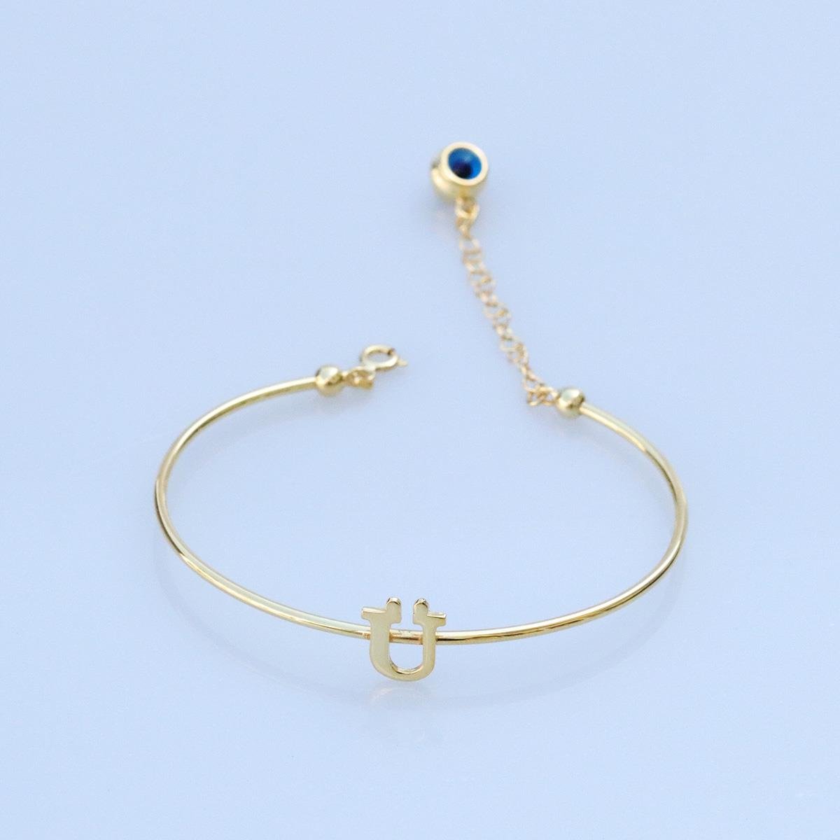Gold Kaplama Nazar Boncuklu Ü Harfi Gümüş Bileklik
