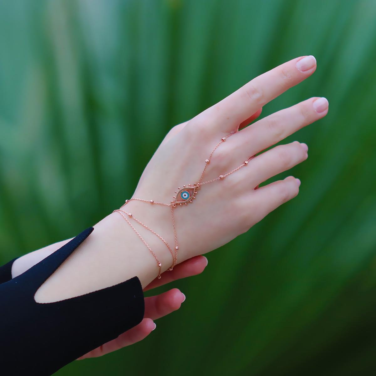 Göz Mineli Rose Gold Kaplama 925 Ayar Gümüş Şahmeran