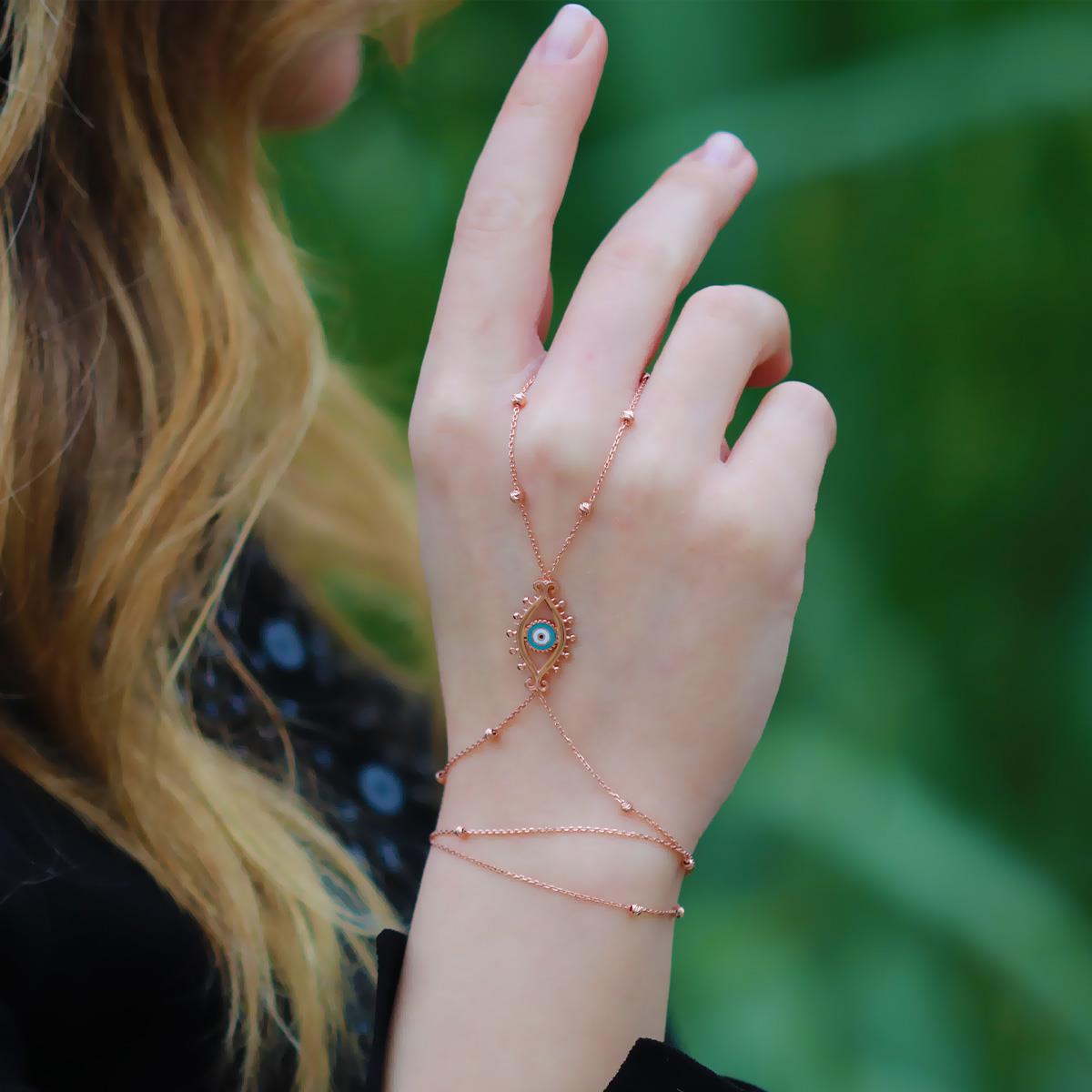 Göz Mineli Rose Gold Kaplama 925 Ayar Gümüş Şahmeran