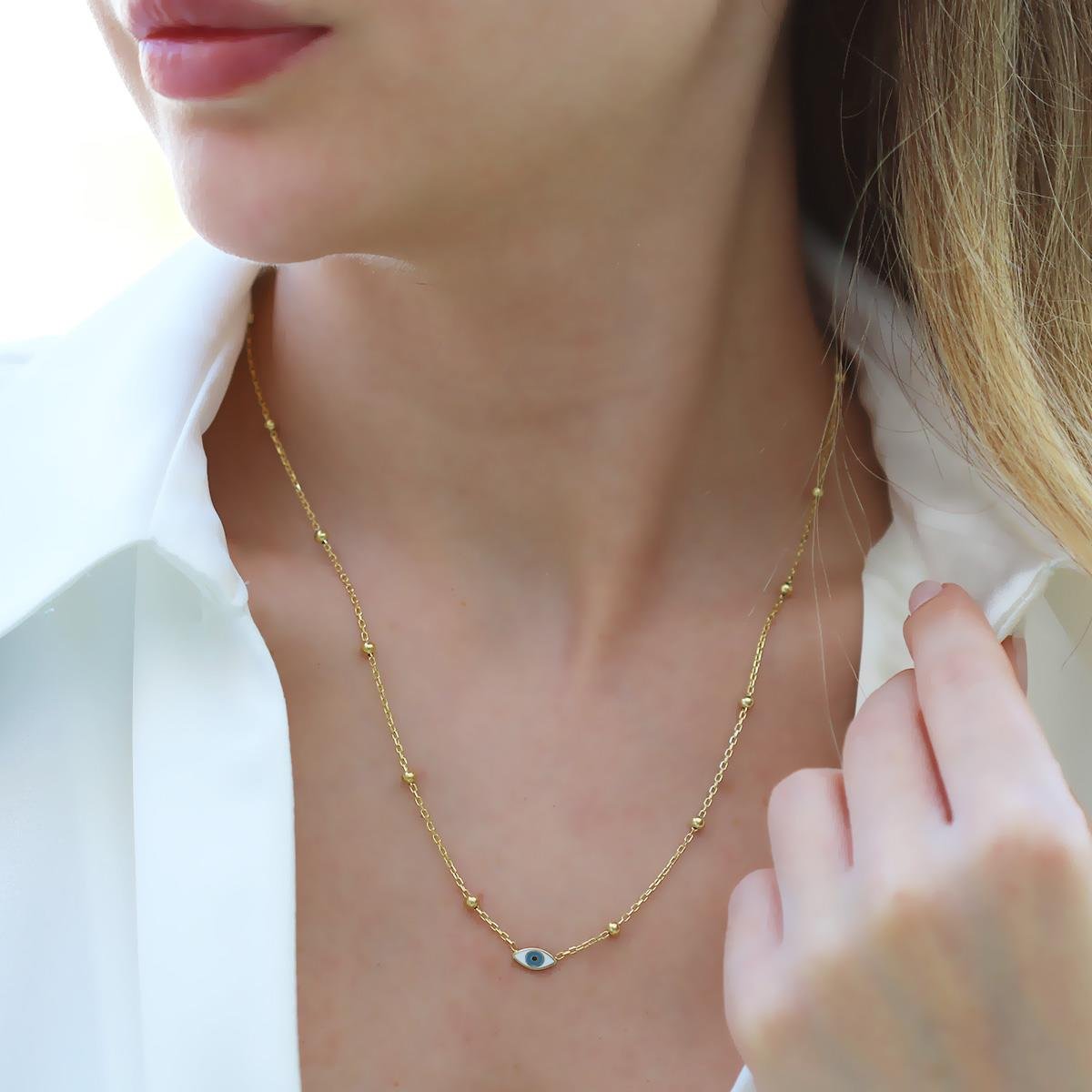 Göz Top Zincirli Trend Gold Gümüş Kolye