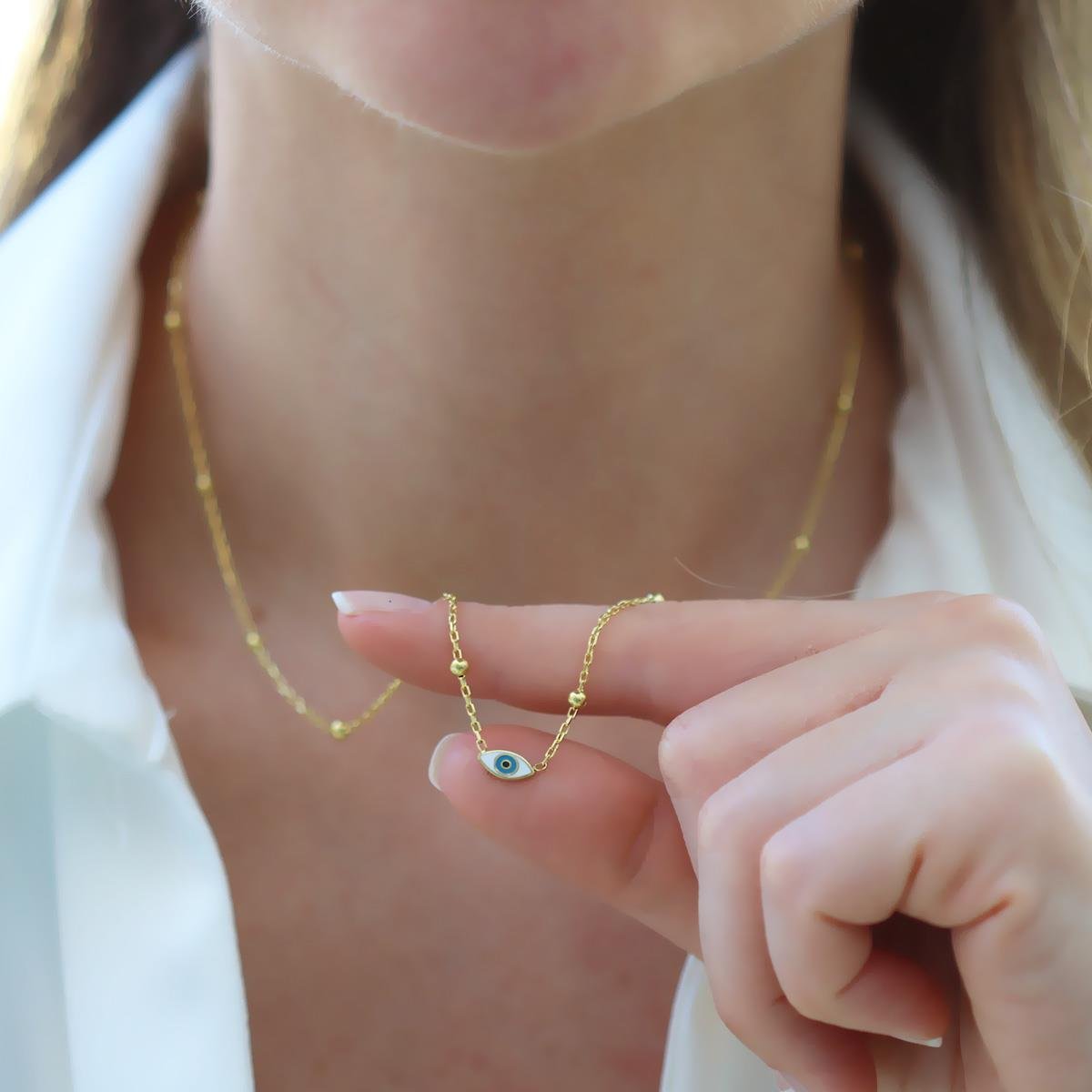 Göz Top Zincirli Trend Gold Gümüş Kolye