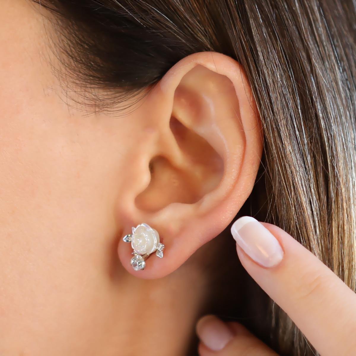 Gül Sedefli Gümüş Küpe