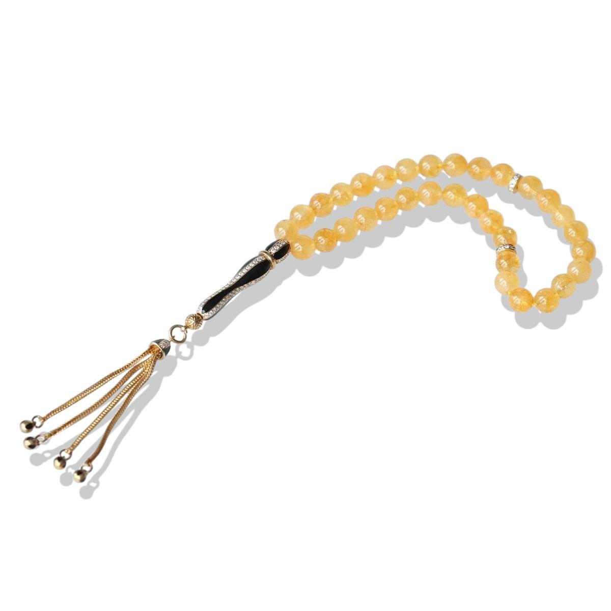 Gümüş Püsküllü Sitrin Taşlı Tesbih