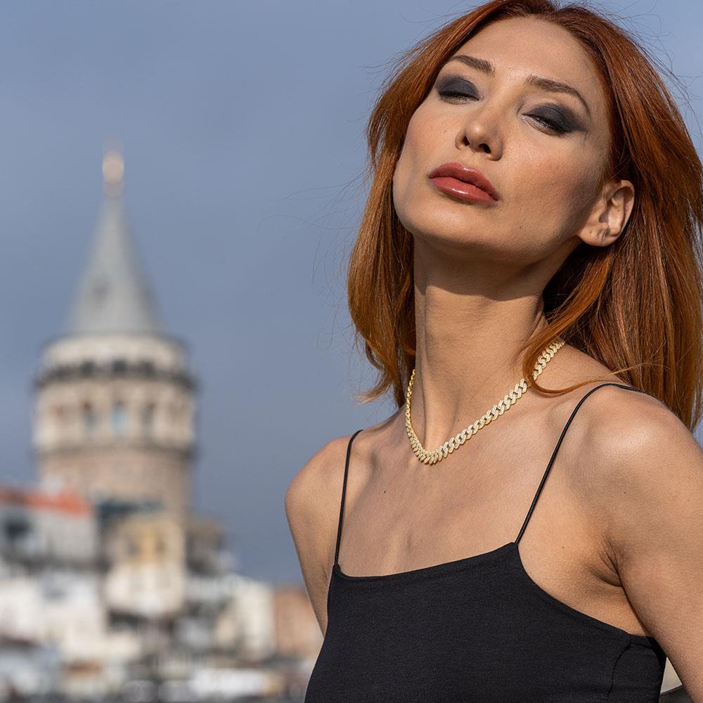 Gurmet Model Zirkon Taşlı Altın Kaplama Gümüş Gerdanlık