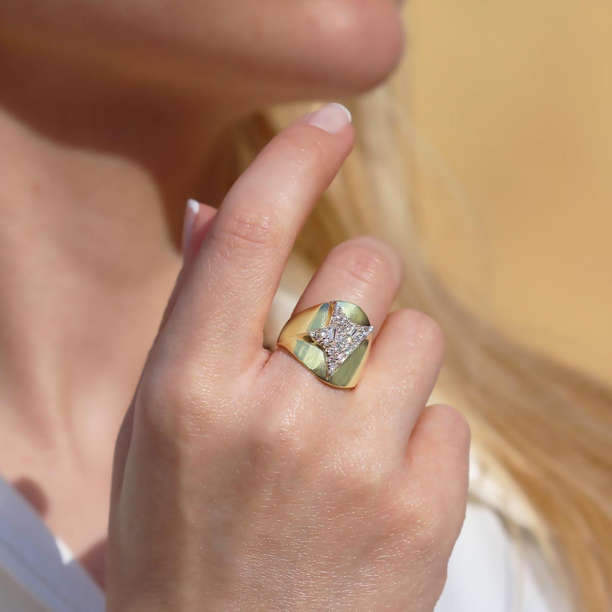 Half Star Gold Kaplama Gümüş Yüzük