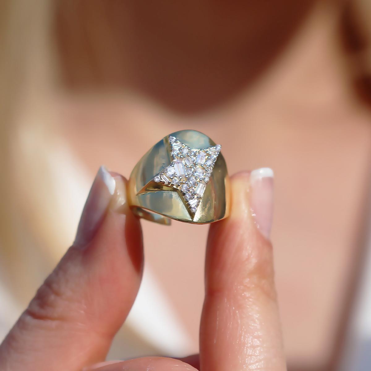 Half Star Gold Kaplama Gümüş Yüzük