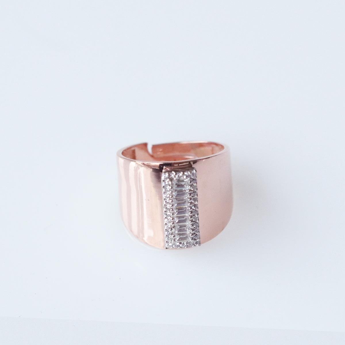 I Harfi Baget Taşlı Rose Gold Kaplama Gümüş Yüzük