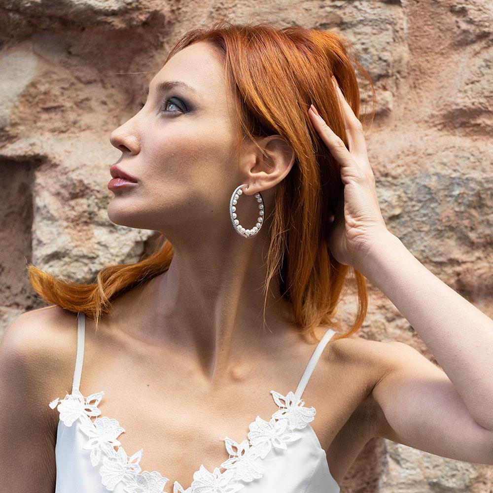 İnci Halka Gümüş Küpe