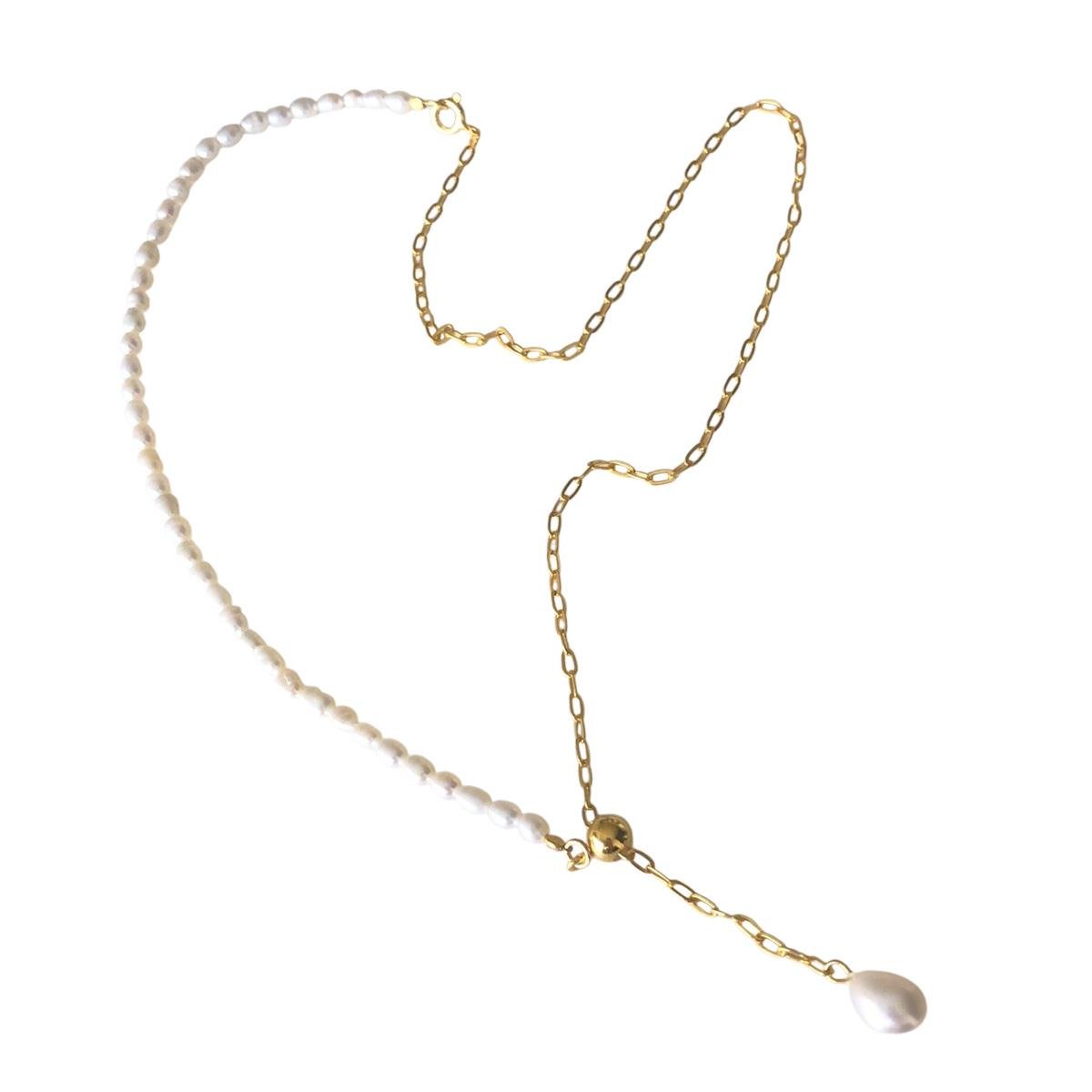 İncili Asansörlü Gold Gümüş Trend Kolye
