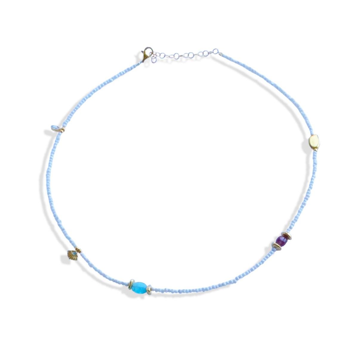 İncili Figürlü Doğaltaşlı Gold Gümüş Kolye