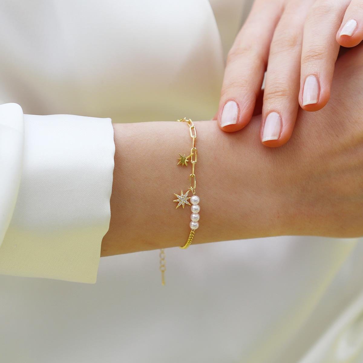 İncili Kutup Yıldızı Gümüş Trend Bileklik