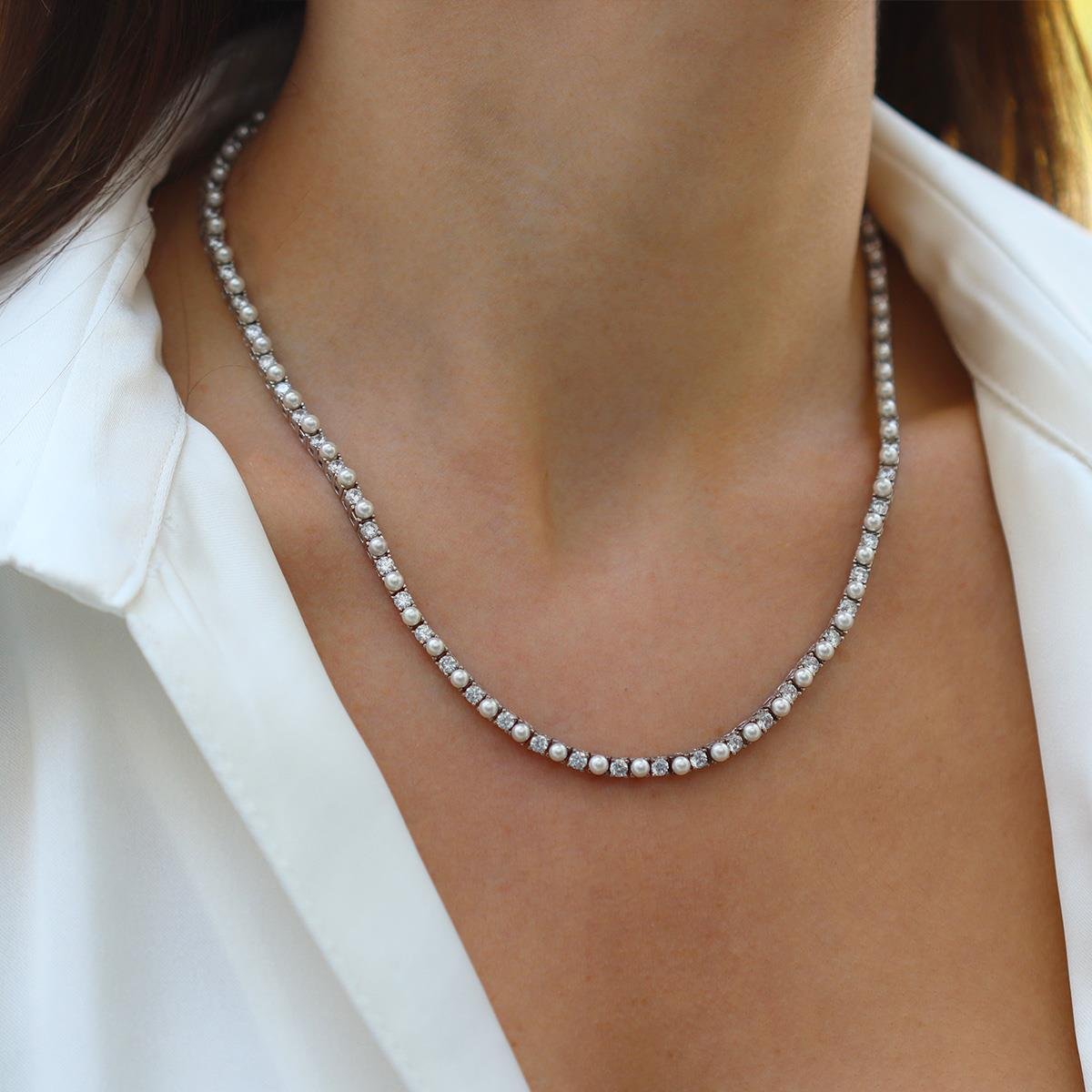 İncili Su Yolu Gümüş Kolye