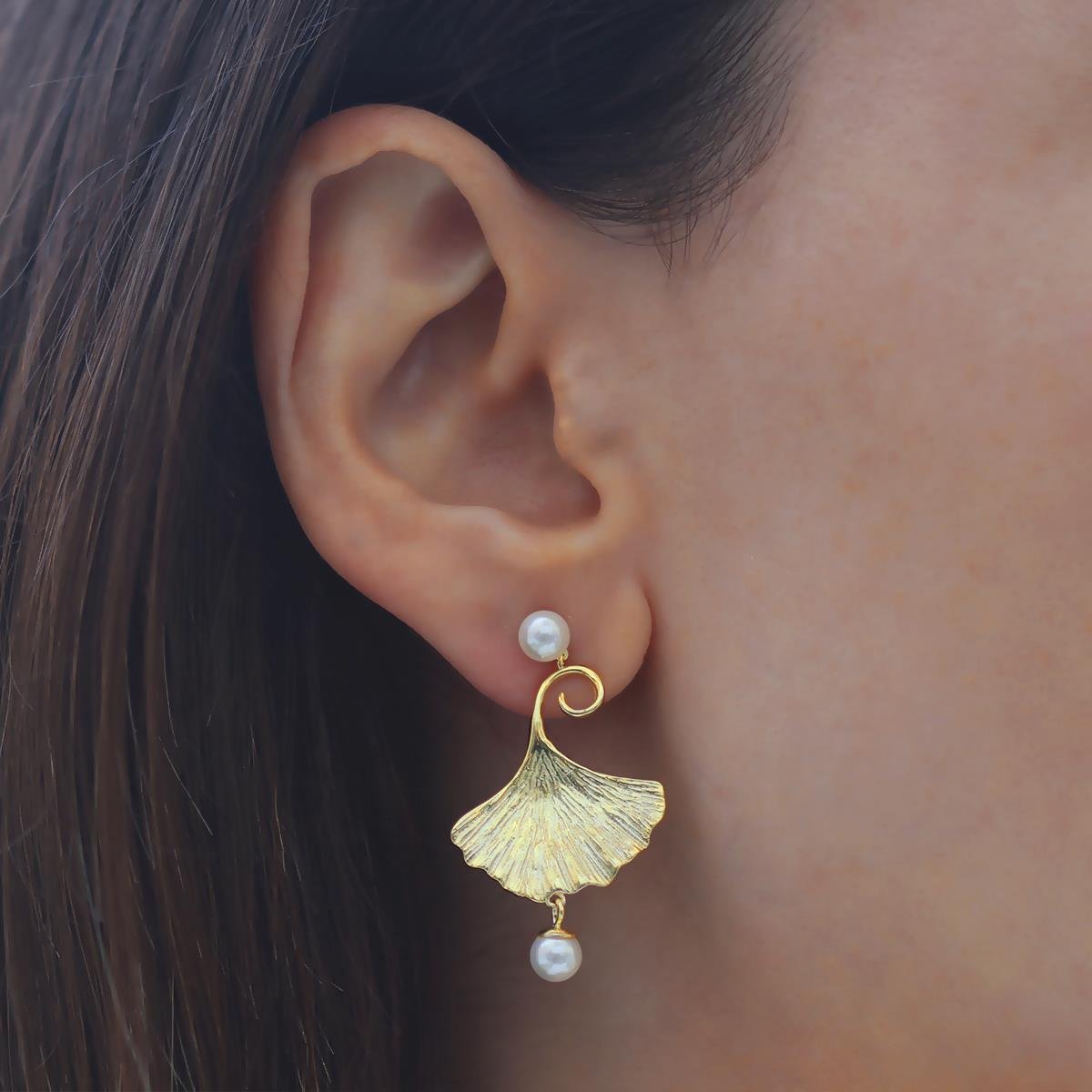 İstiridye İncili Sarkıt Gold Gümüş Set