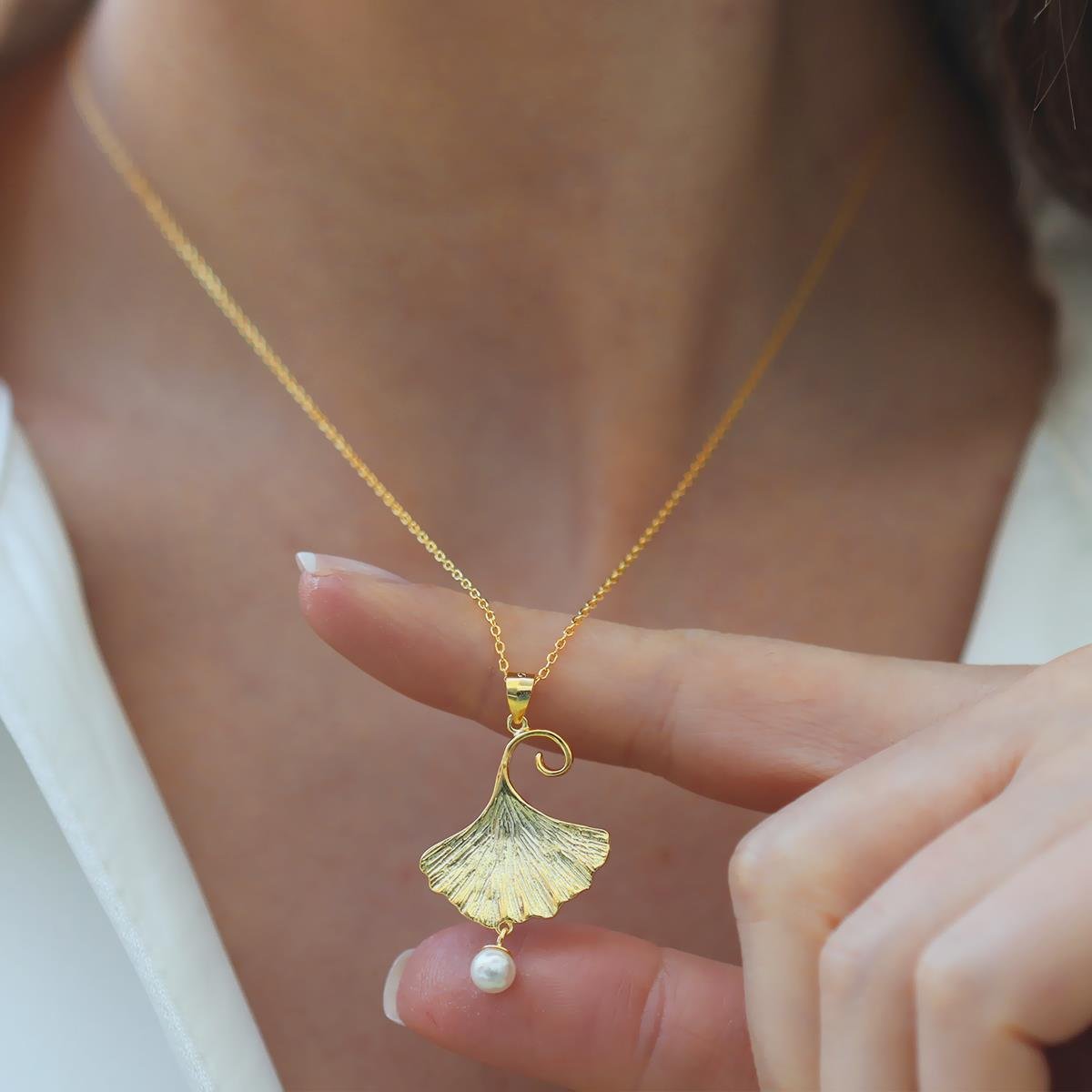 İstiridye İncili Sarkıt Gold Gümüş Set