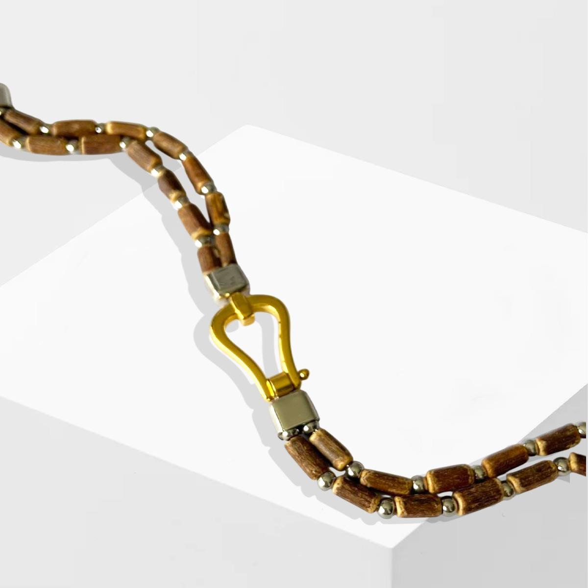 Kahverengi Taşlı Gold Sılver Çelik Erkek Bileklik