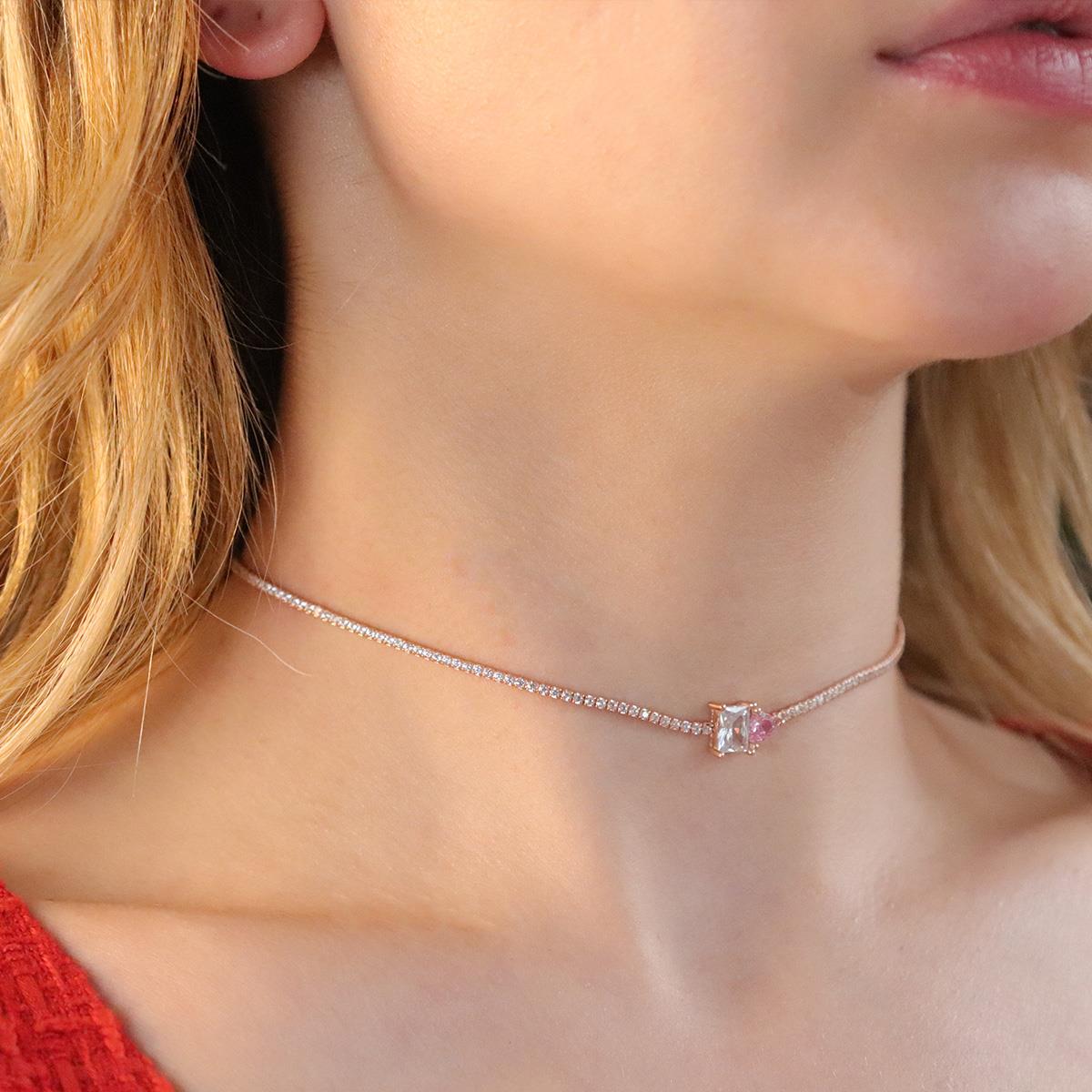 Kalp Choker Gümüş Kolye