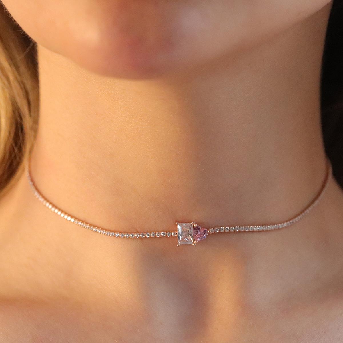 Kalp Choker Gümüş Kolye