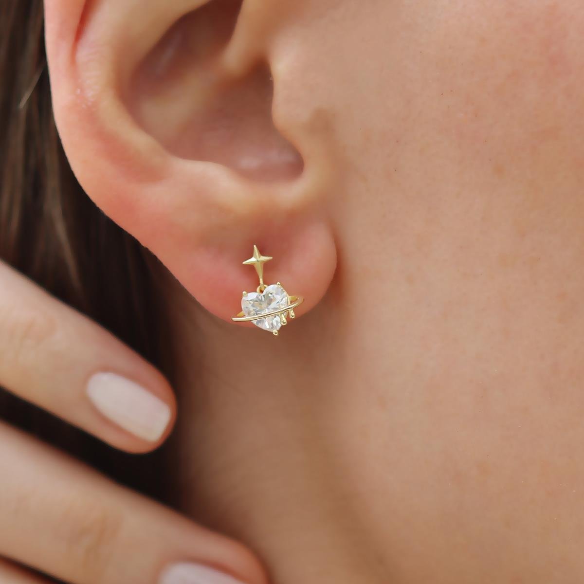 Kalp Mini Zirkon Taşlı Gümüş Küpe