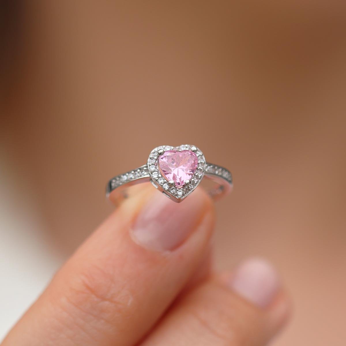 Kalp Pandora Model Pembe Zirkon Taşlı Gümüş Yüzük