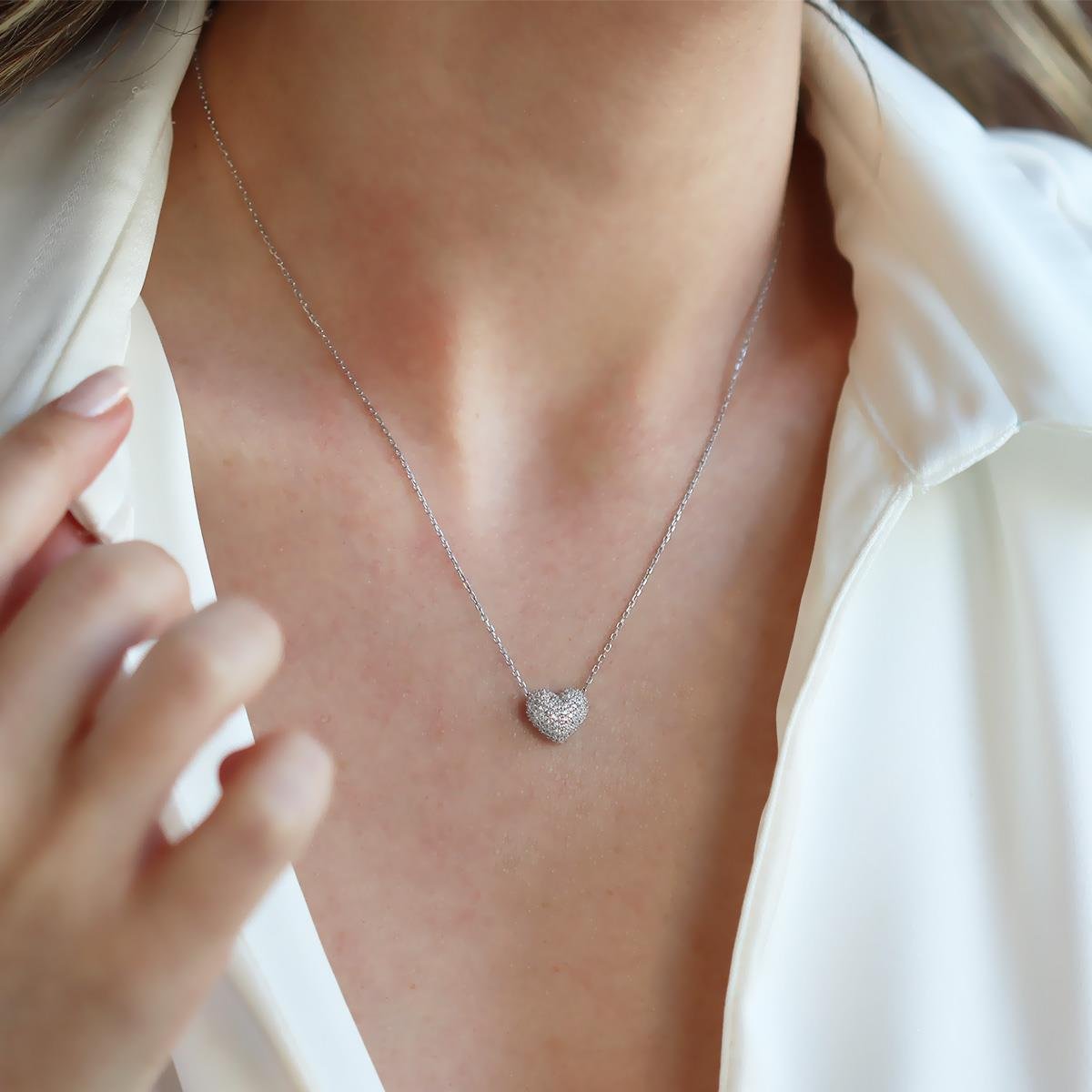 Kalp Taşlı Starlight Diamond Gümüş Kolye