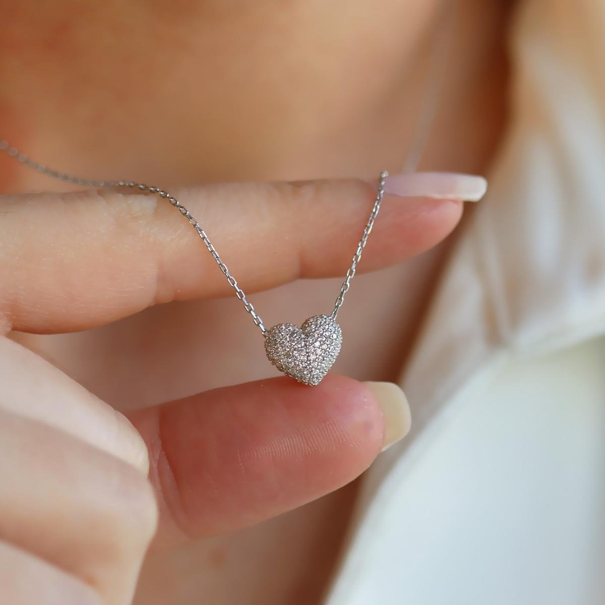 Kalp Taşlı Starlight Diamond Gümüş Kolye