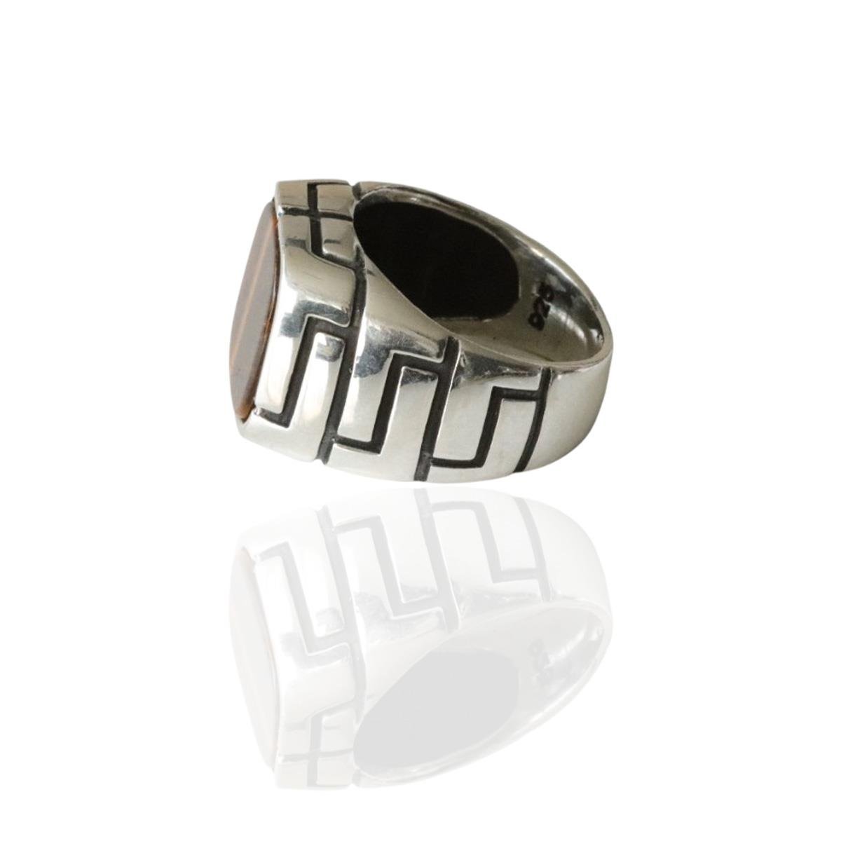Kaplangözü Taşlı Desenli Gümüş Erkek Yüzük