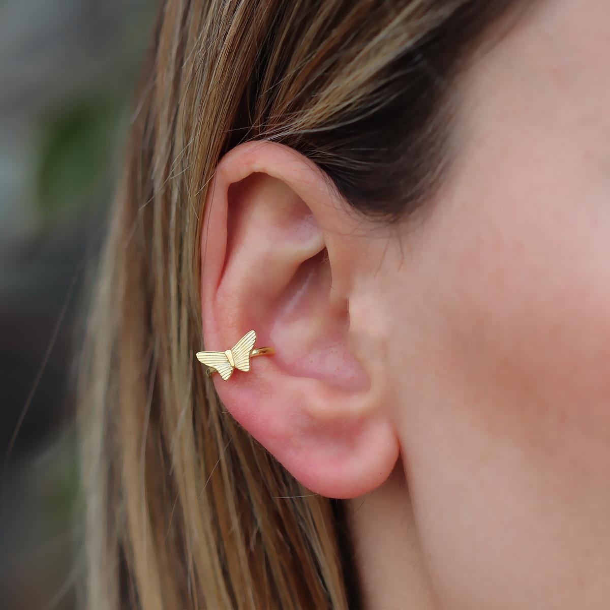 Kelebek Modeli Gold Kaplama Gümüş Kıkırdak