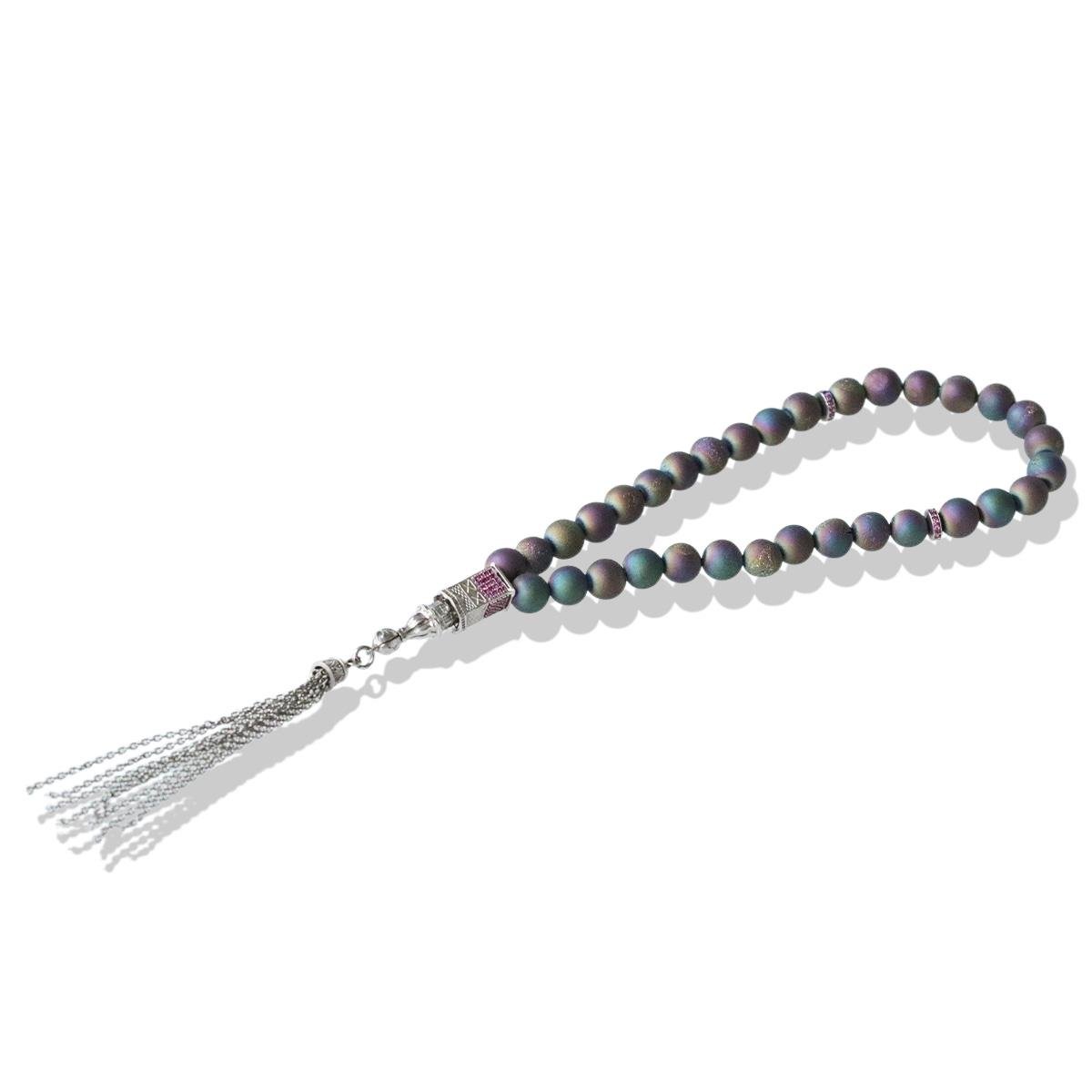 Kız Kulesi Gümüş Püsküllü Volkanik Kalsedon Taşlı Tesbih