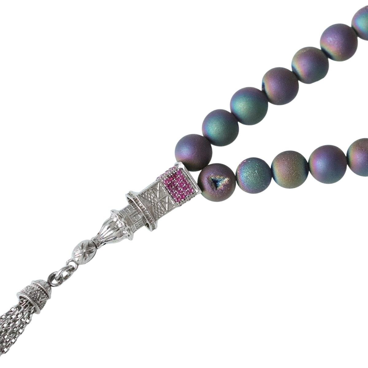 Kız Kulesi Gümüş Püsküllü Volkanik Kalsedon Taşlı Tesbih