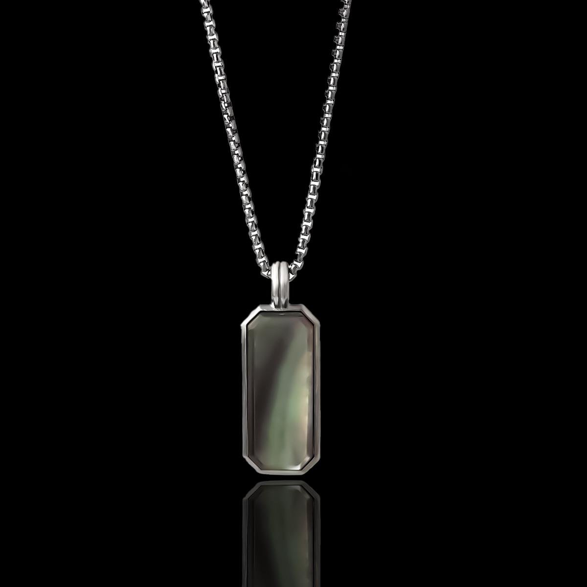 Köşeli Plaka Oksitli Erkek Gümüş Kolye