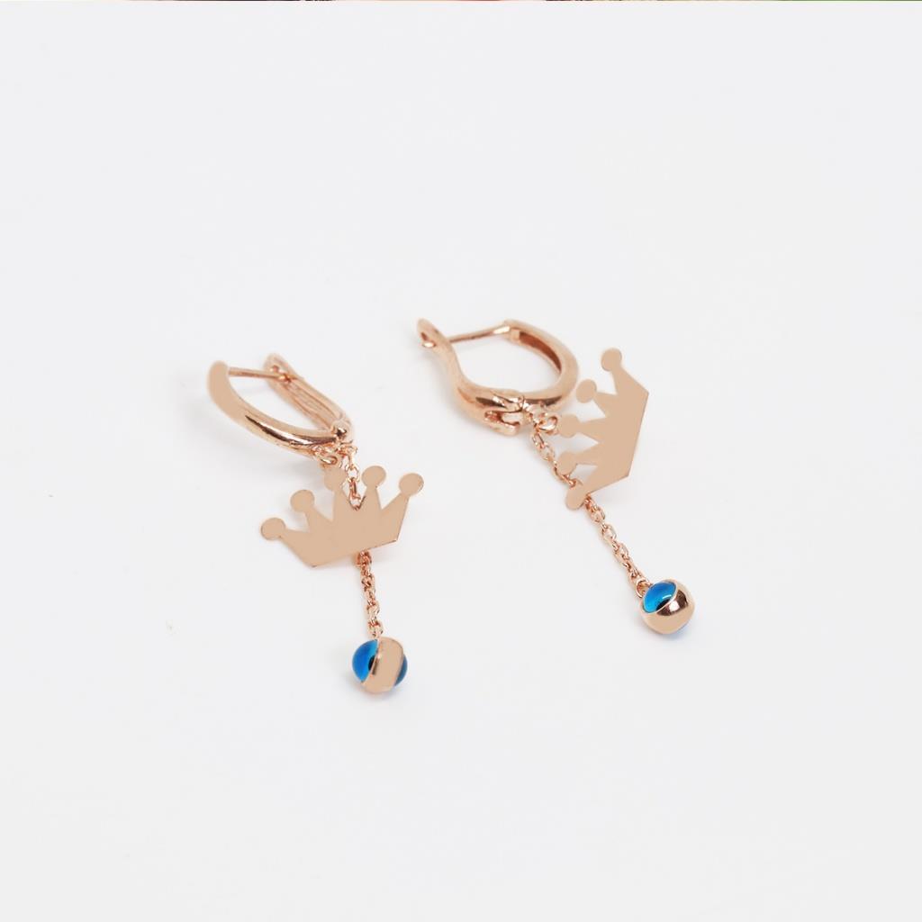 Kral Tacı Rose Gold Kaplama Gümüş Küpe