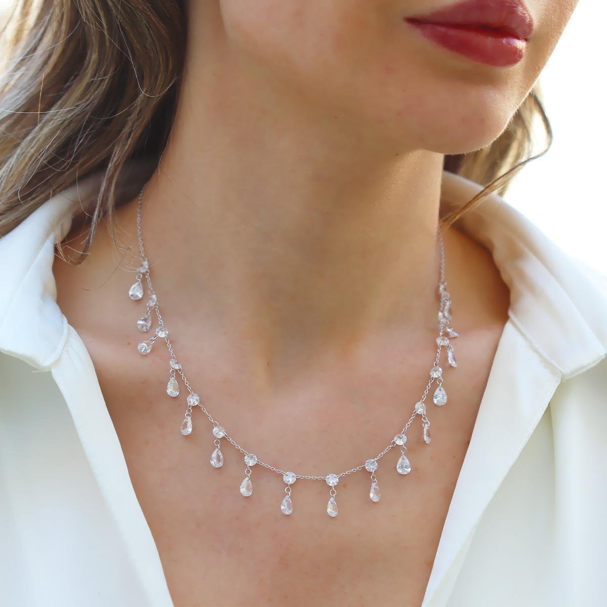 Krisal Damla Taşlı Trend Gümüş Kolye