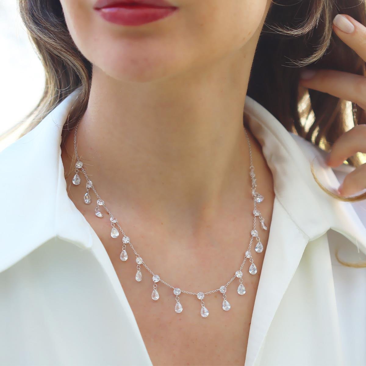 Krisal Damla Taşlı Trend Gümüş Kolye