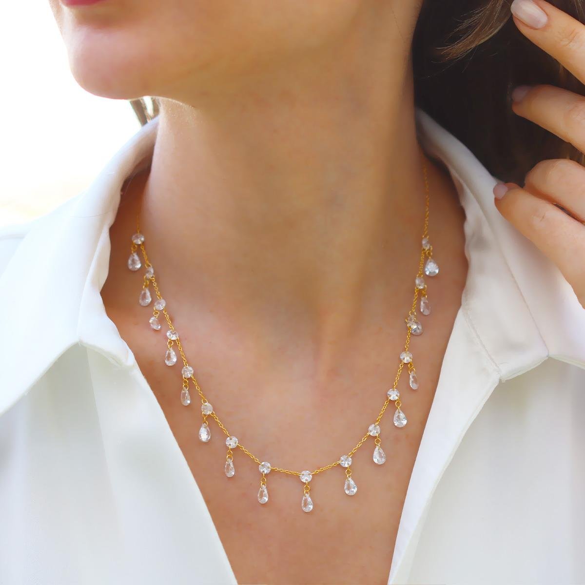 Krisal Damla Taşlı Trend Gümüş Kolye