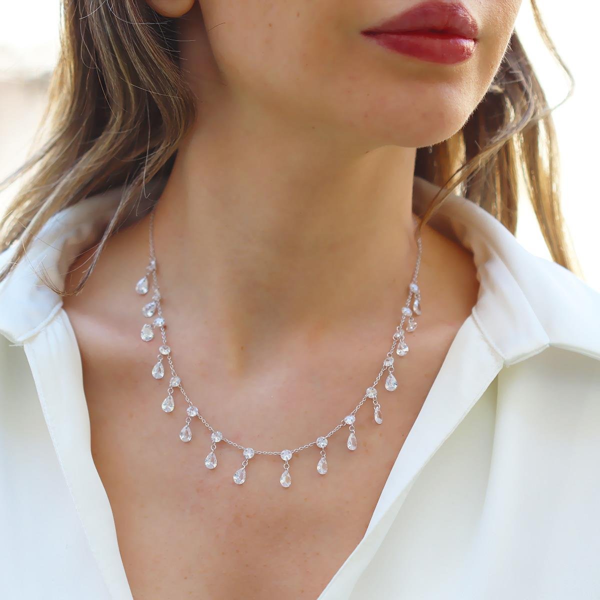 Krisal Damla Taşlı Trend Gümüş Kolye