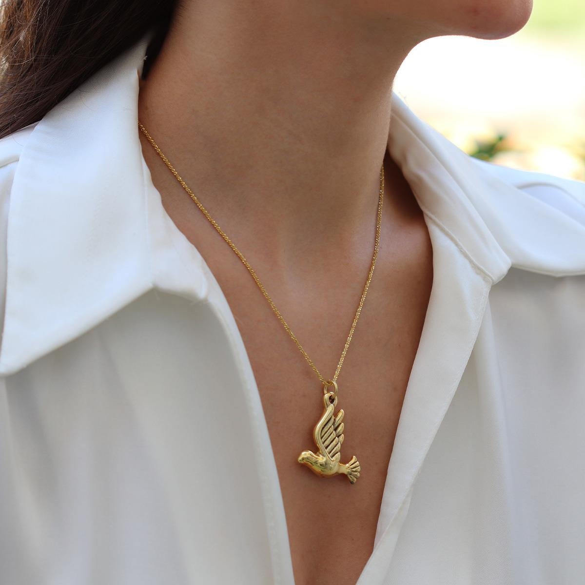 Kuş Bombeli Gold Gümüş Kolye