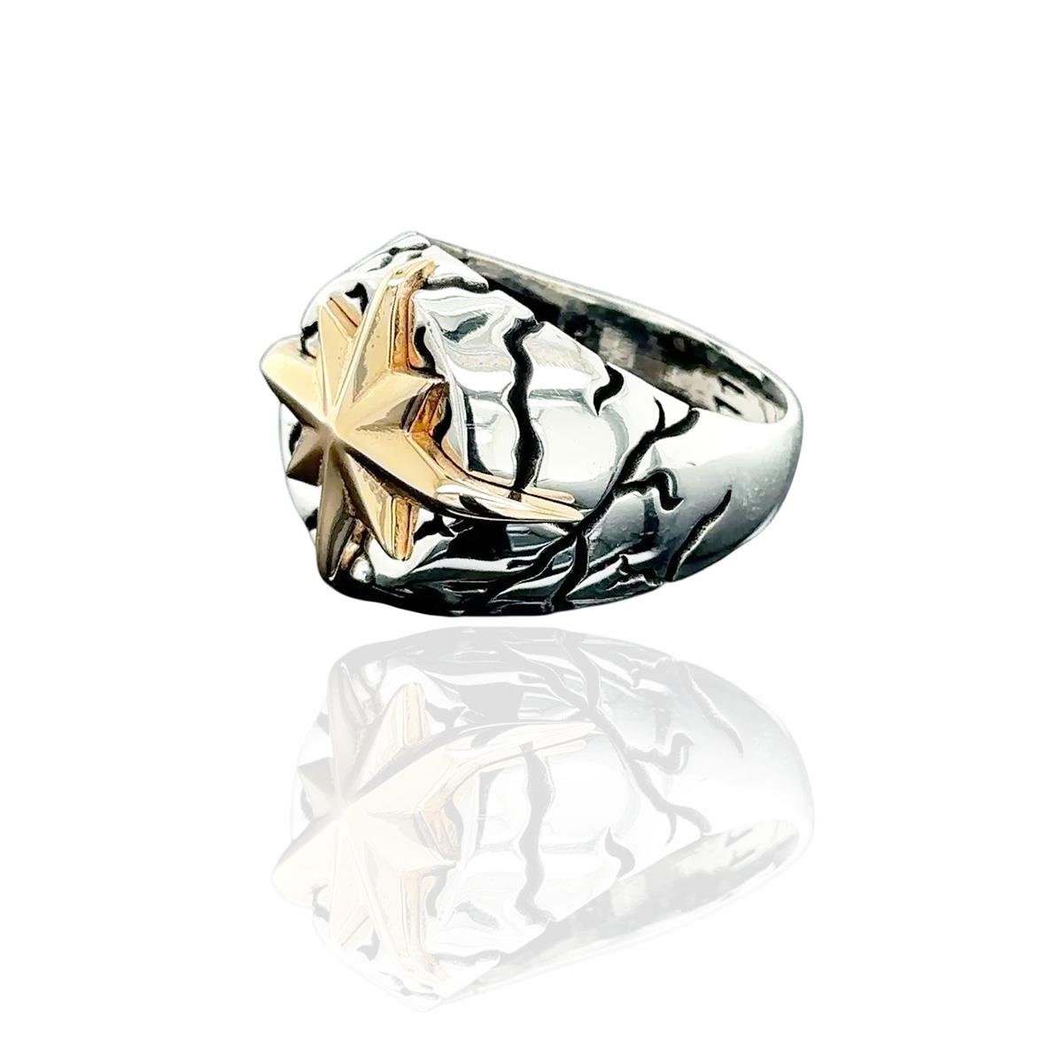 Kutup Yıldızı Desenli Gümüş Erkek Yüzük