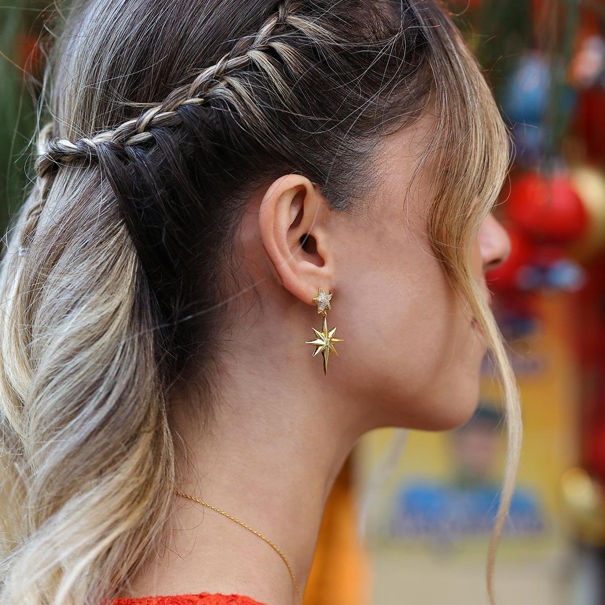 Kutup Yıldızı Gold Gümüş Küpe